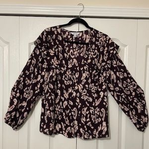 Ladies Nine West Dark Purple & Pink Blouse with Long Sleeves & Ruffles Size XL